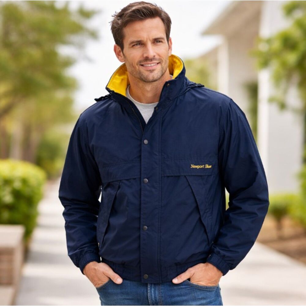 Vintage Newport Jacket Blue Crewed Charters Hoodie Sailing Boating Vented  L